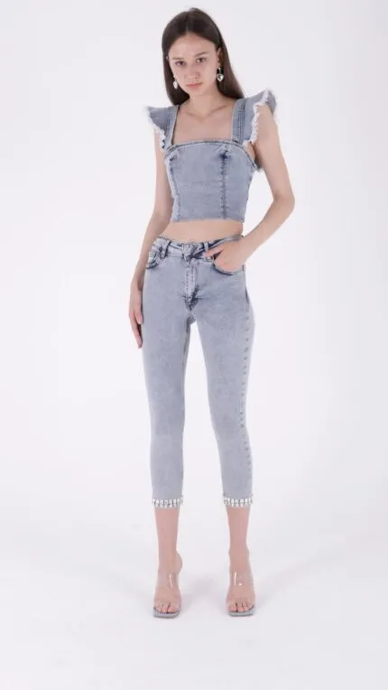 Paçası Taşlı Skinny Kot Pantolon 7037