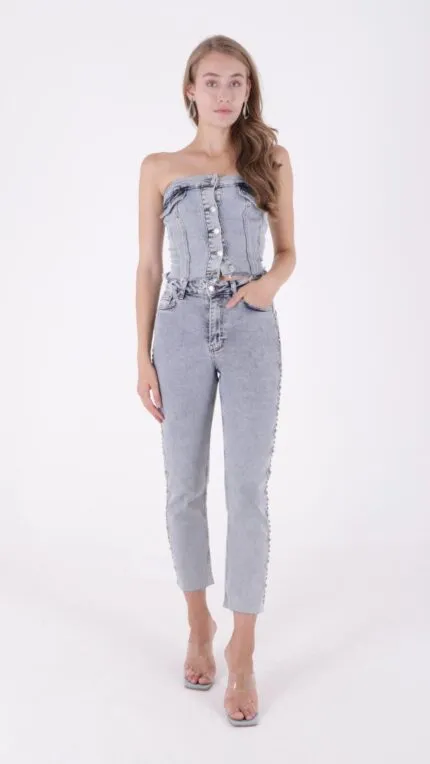 Yanları Droplı Mom Fit Kot Pantolon 7039