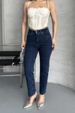 Serpme Yıldızlı Mom Fit Kot Pantolon 7040
