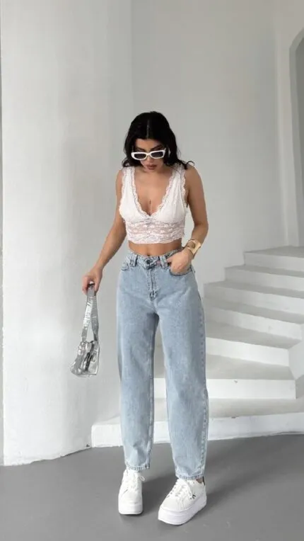 Likrasız Mom Kot Pantolon 7057