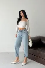 Likrasız Mom Kot Pantolon 7057