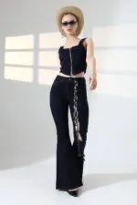 Geniş İspanyol Kot Pantolon 7067