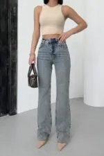 Kesik Paça Straight Fit Kot Pantolon 7070