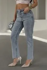 Taşlı Mom Fit Kot Pantolon 7092