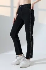 Şerit Taşlı Mom Fit Kot Pantolon 7110