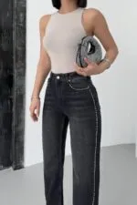 Taşlı Straight Kot Pantolon 7112