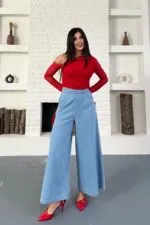 Arkası Lastikli Bol Paça Kot Pantolon 7120