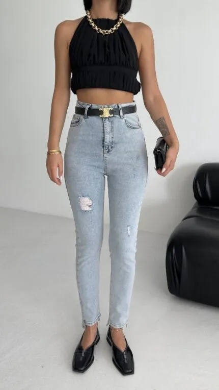 Asimetrik Paça Kot Pantolon 713
