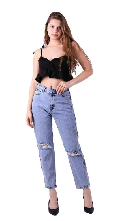 Yanı Fermuarlı Mom Kot Pantolon 717