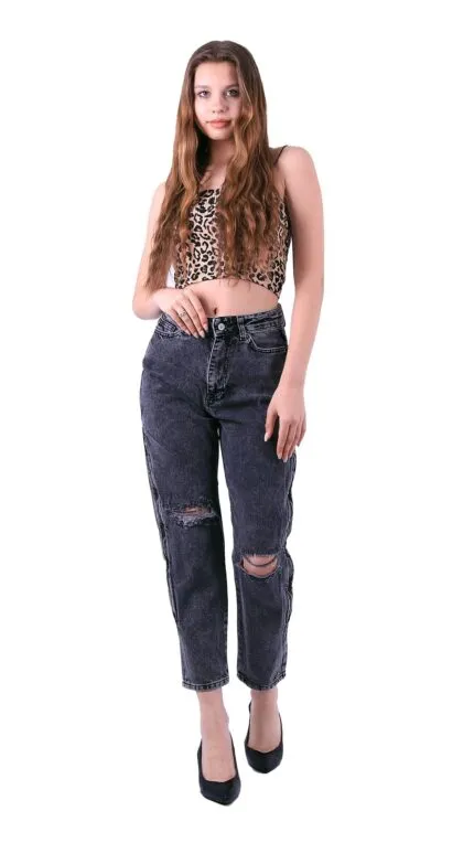 Yanı Fermuarlı Mom Kot Pantolon 717