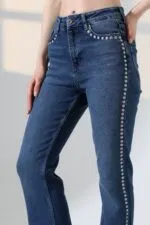 Zımba Taşlı İspanyol Mom Fit Kot Pantolon 7192