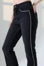 Zımba Taşlı İspanyol Mom Fit Kot Pantolon 7192