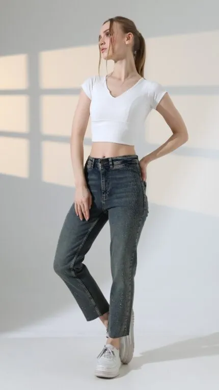 Serpme Taşlı  Relax Kot Pantolon 7193