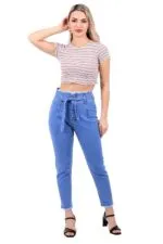 Beli Yüksek Bel Havuç Kemerli Kot Pantolon 736