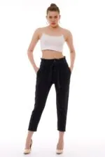 Beli Yüksek Bel Havuç Kemerli Kot Pantolon 736