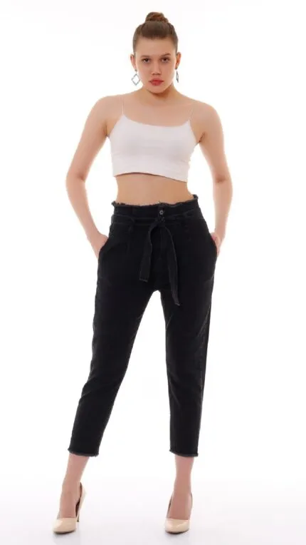 Beli Yüksek Bel Havuç Kemerli Kot Pantolon 736