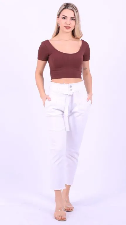 Beli Yüksek Bel Havuç Kemerli Kot Pantolon 736