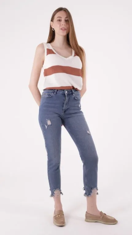 Paçası Mom Fit Kot Pantolon 884