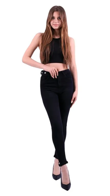 Kemerli Düğmeli Kot Pantolon 754