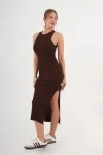 Halter Yaka Mevsimlik Bordo Toptan Triko Elbise