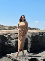 PAMELA KUŞAKLI VATKALI ELBİSE