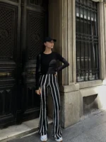 Çizgili İspanyol Paça Pantolon
