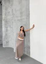 GİO ÇİZGİLİ GARNİLİ MİDİ ETEK YELEK TAKIM