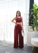 KETEN GİPELİ CROP VE PANTOLON İKİLİ TAKIM