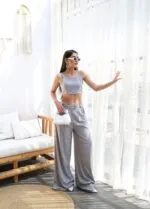 KETEN GİPELİ CROP VE PANTOLON İKİLİ TAKIM