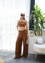 KETEN GİPELİ CROP VE PANTOLON İKİLİ TAKIM