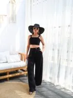KETEN GİPELİ CROP VE PANTOLON İKİLİ TAKIM