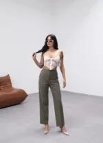 YÜKSEK BEL PERVAZLI DÜZ PAÇA PANTOLON