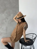 Vizon Kaşe Kruvaze Oversize Yelek Etek Takım
