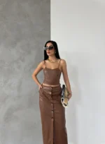 Kahve Deri Kuplu Crop