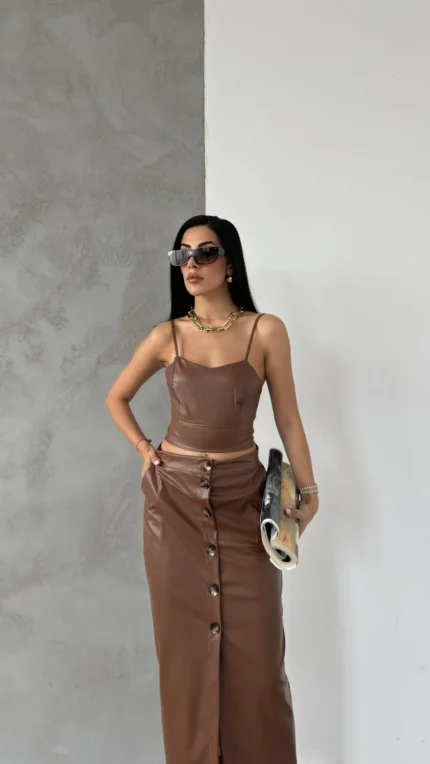 Kahve Deri Kuplu Crop