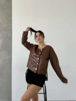 Kahve Kruvaze Deri Ceket