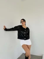 Siyah Kruvaze Deri Ceket