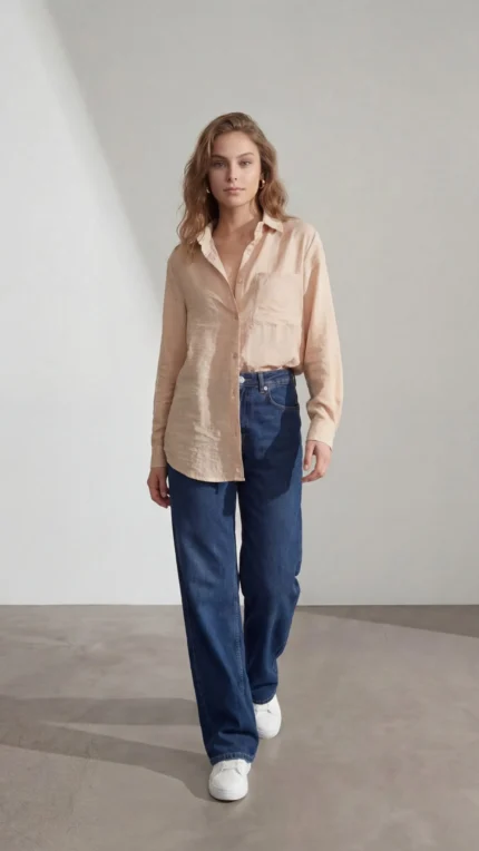 Bej Cepli Oversize Gömlek