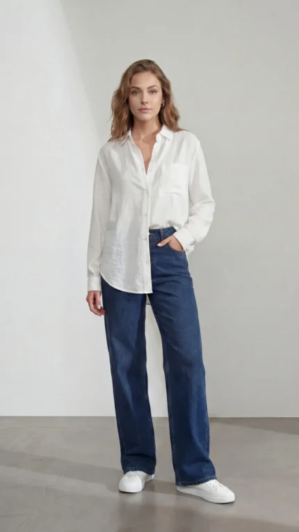 Beyaz Cepli Oversize Gömlek