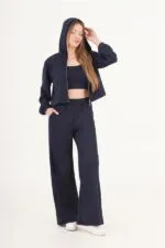 Modal Hırka Pantolon Crop Lacivert Toptan Üçlü Takım