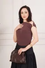 Omuz Toka Detaylı Kahve Toptan Bluz