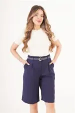 Toptan Kemerli Cepli Lacivert Bermuda Şort