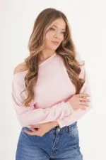 İnce Oys Kumaş Yarasa Kol Toptan Pembe Bluz