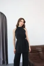 Antrasit Halter yaka tensel takım