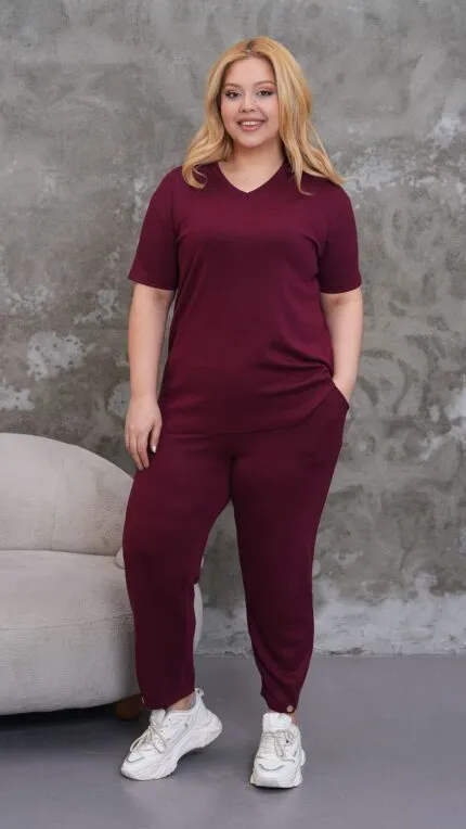 Bordo Battal beden Oysho ikili takım
