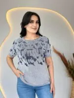 Krem Desenli Merserize triko bluz