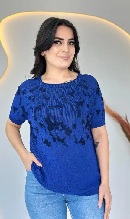 Saks Desenli Merserize triko bluz