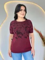 Bordo Desenli Merserize triko bluz