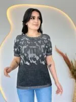 Siyah Desenli Merserize triko bluz