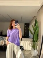 Lila Kolları Ajurlu Merserize triko bluz